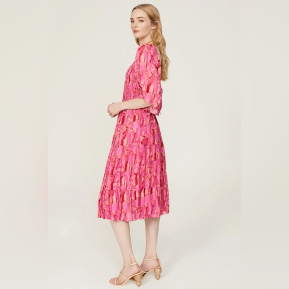 ba&sh Teoli open tie back patterned Midi Dress Pink 45110 - Picture 3 of 16